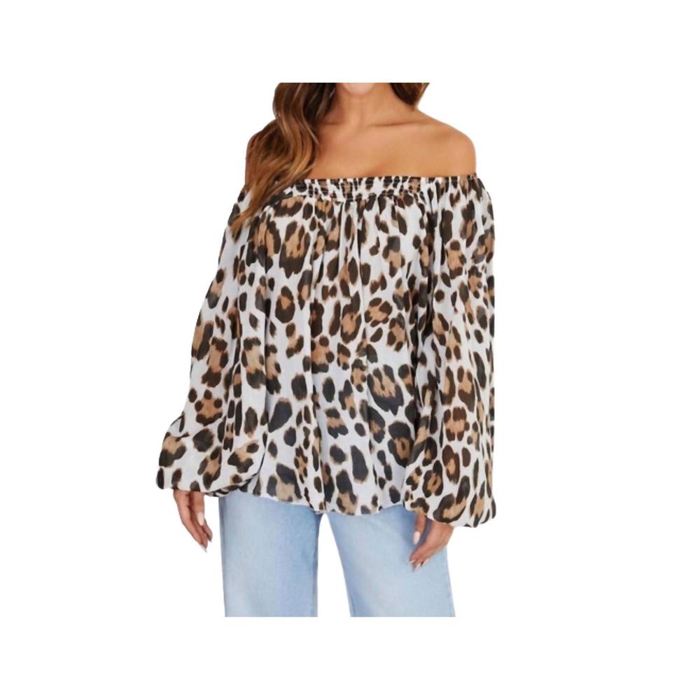 NEW VENTI6 leopard print bubble sleeve blouse in ivory